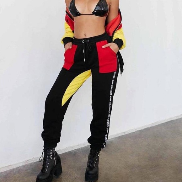 I.AM.GIA Celeb Blogger Fave Blaster Jogger Pants in Black Red Yellow Size Small - Picture 1 of 11